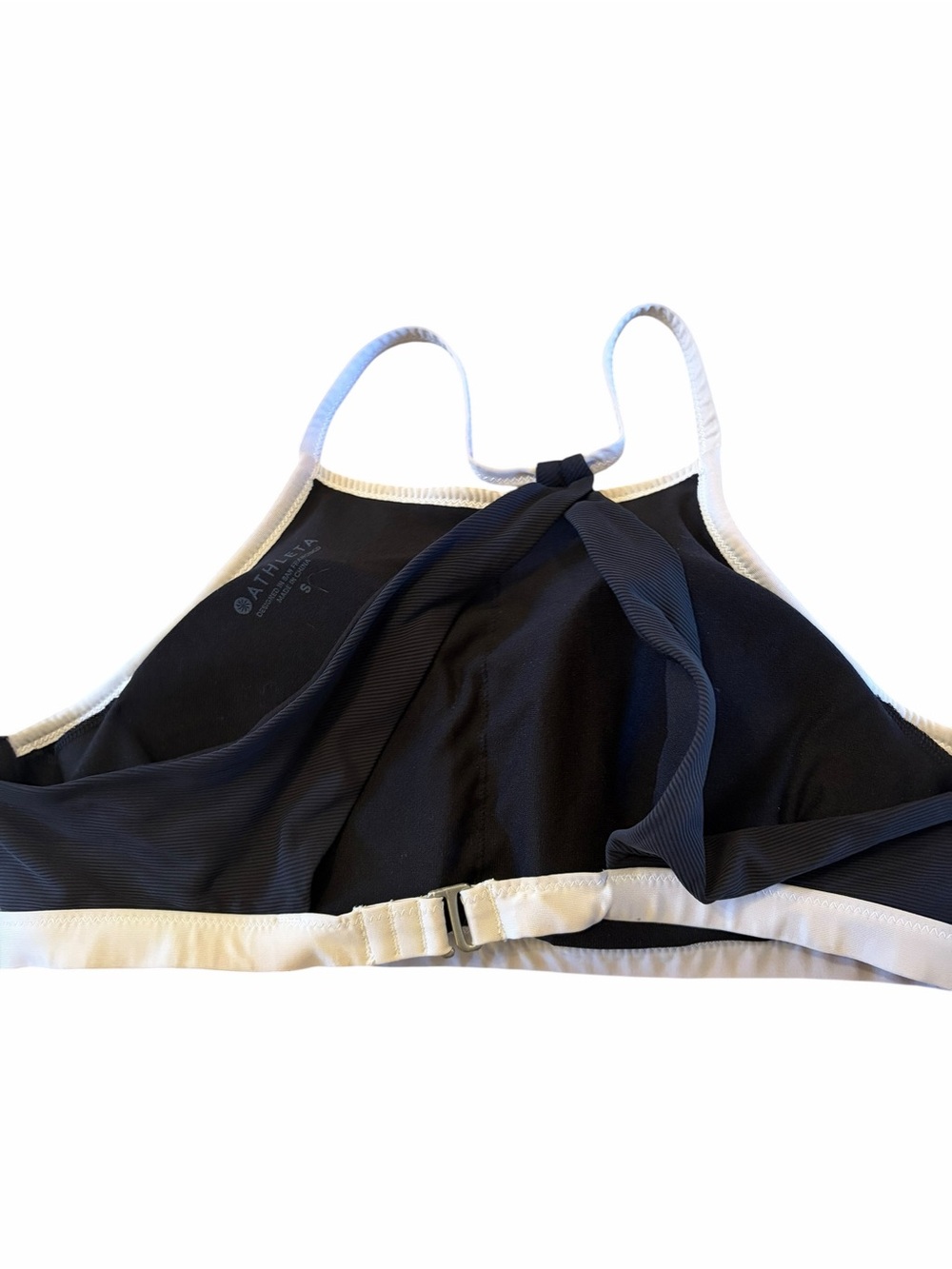 ATHLETA Cloudbreak Rib Strappy High Neck Bikini Top Black White Trim - Picture 4 of 6